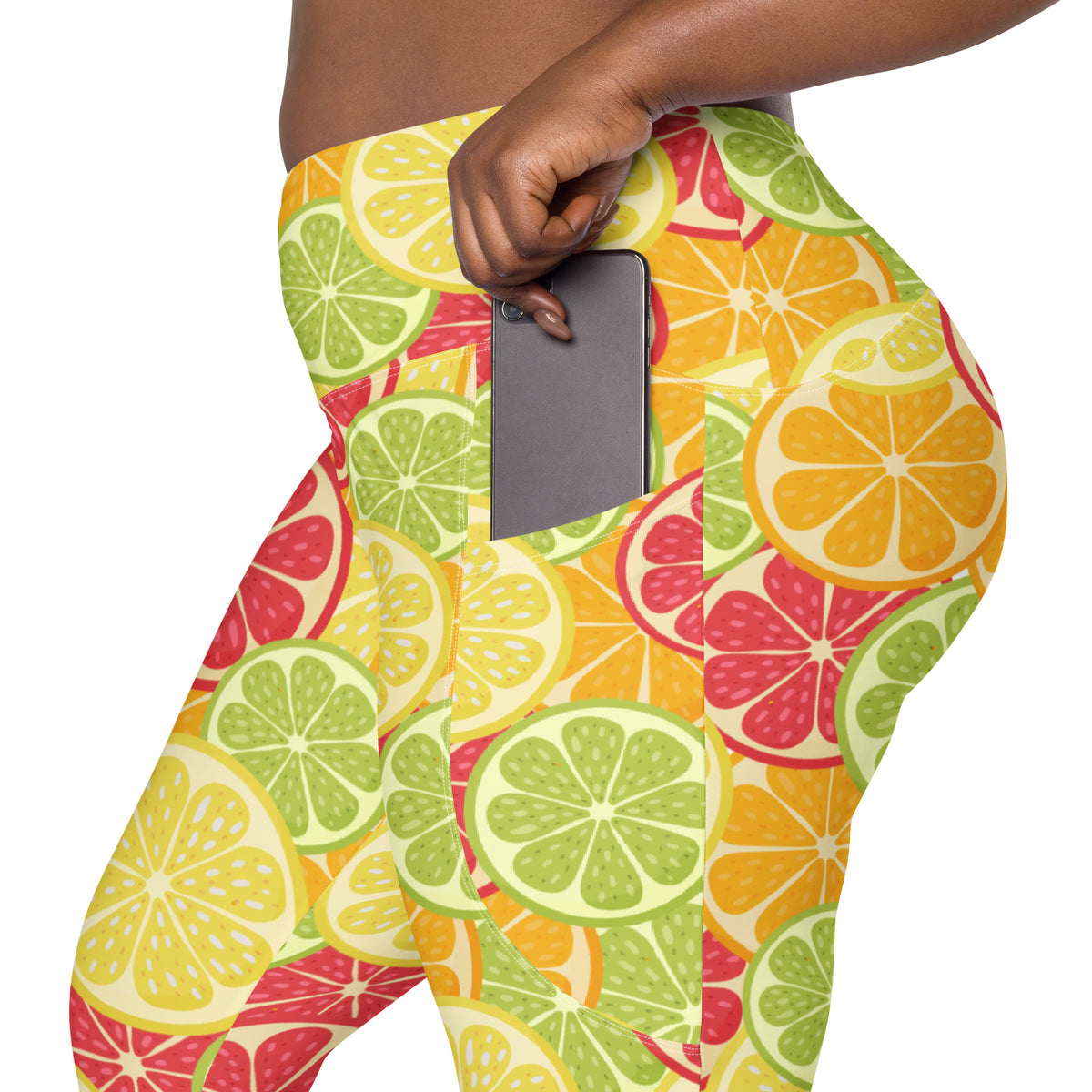 Women’s Citrus Fruit Leggings With Pockets – High-Waisted, Soft Compression Active Pants