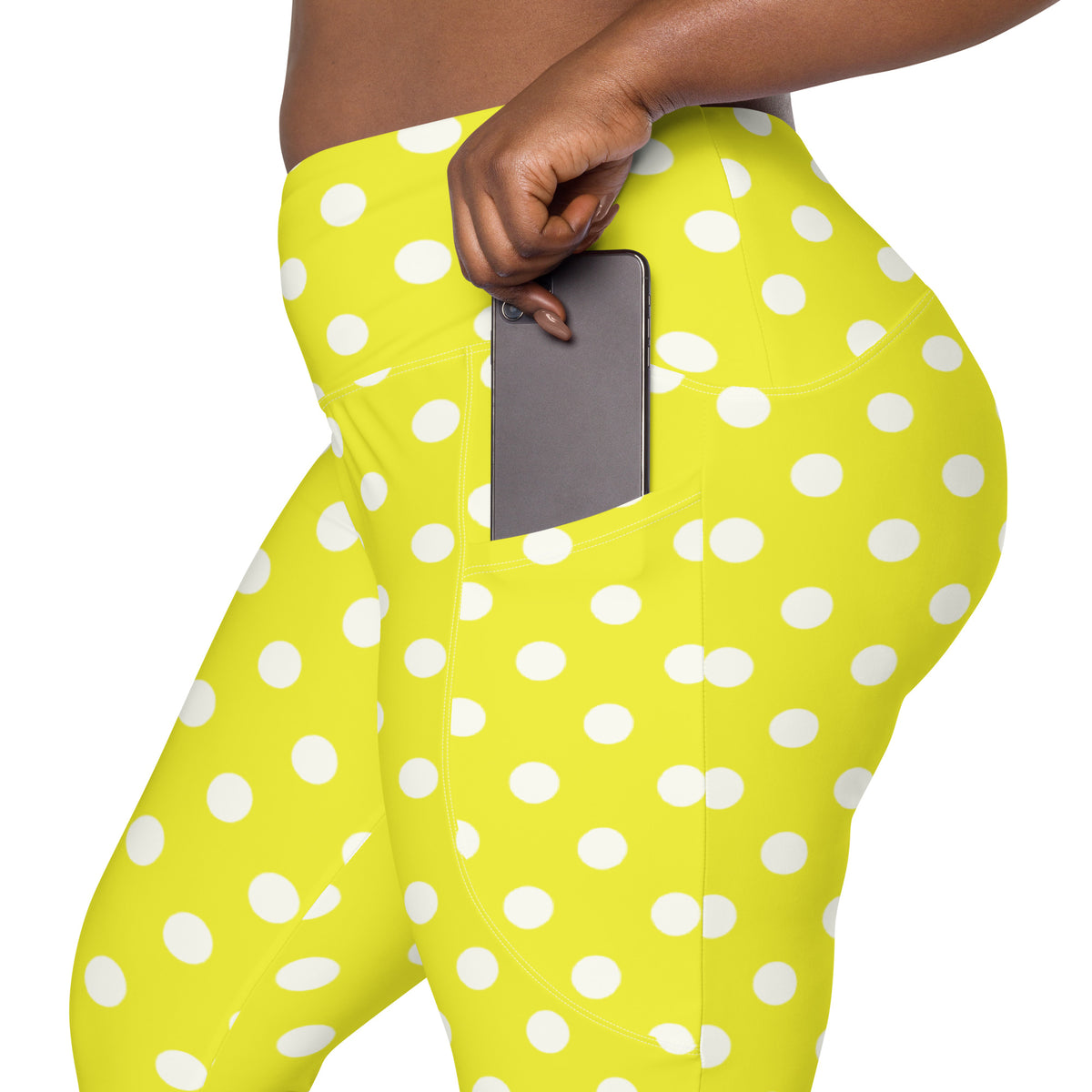 Women’s Yellow Polka Dot Leggings With Pockets – High-Waisted, Soft Compression Active Pants
