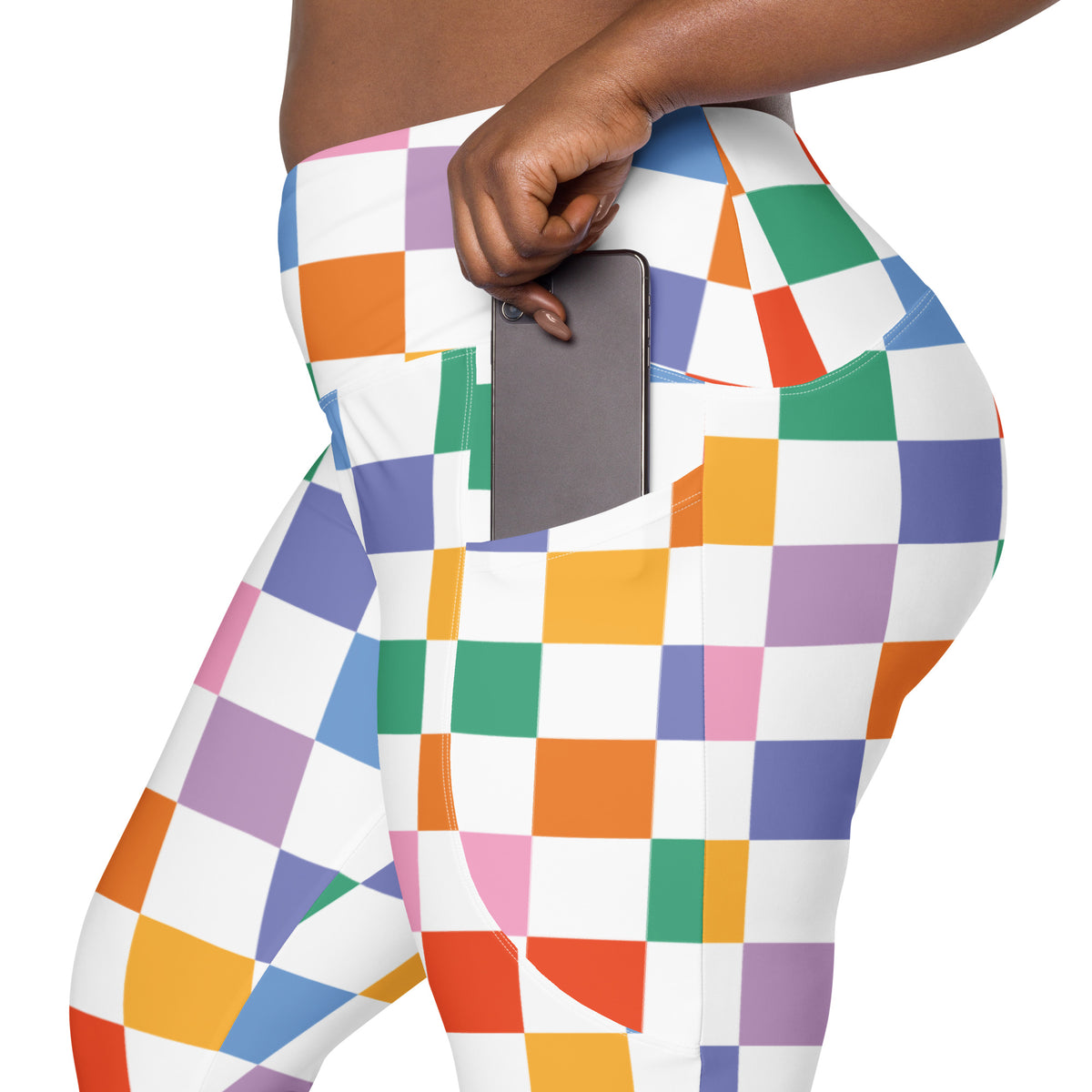 Women’s Colorful Checkered Yoga Leggings With Pockets – High-Waisted, Soft Compression Active Pants