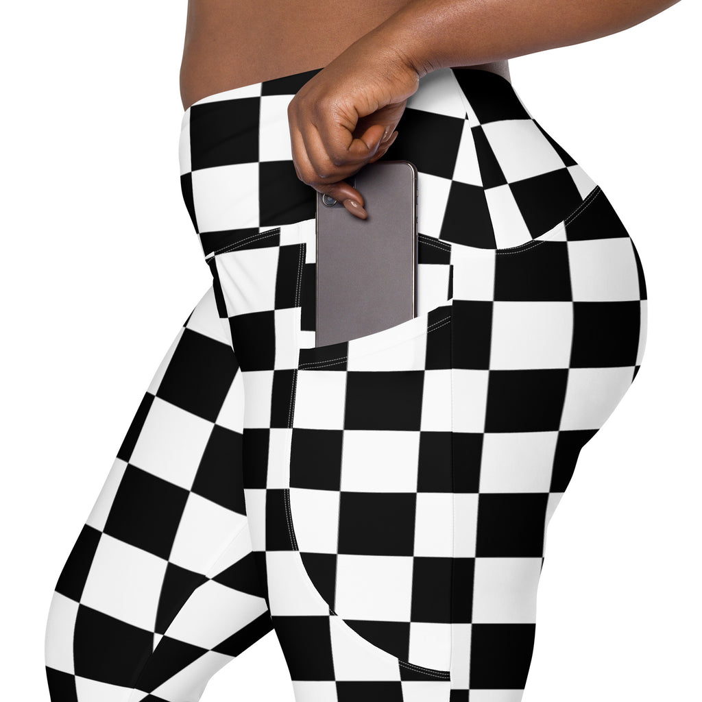 Women’s Checkered Yoga Leggings With Pockets – High-Waisted, Soft Compression Active Pants