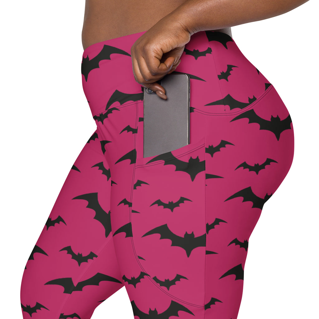 Women’s Pink Bats Halloween Yoga Leggings With Pockets – High-Waisted, Soft Compression Active Pants