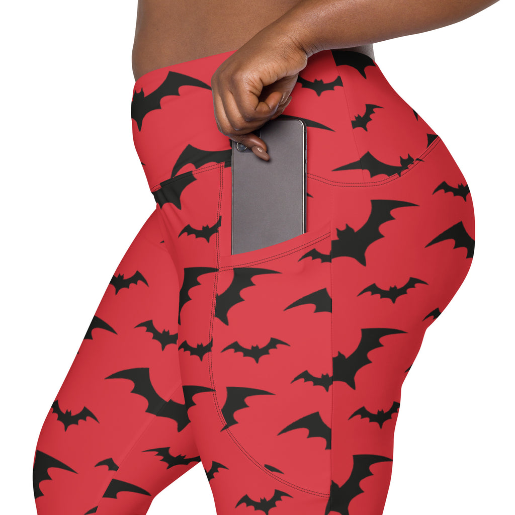 Women’s Red Bats Halloween Yoga Leggings With Pockets – High-Waisted, Soft Compression Active Pants