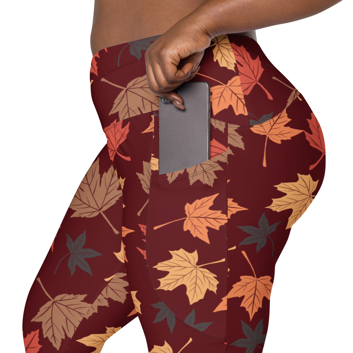 Women’s Fall Leaves Yoga Leggings With Pockets – High-Waisted, Soft Compression Active Pants