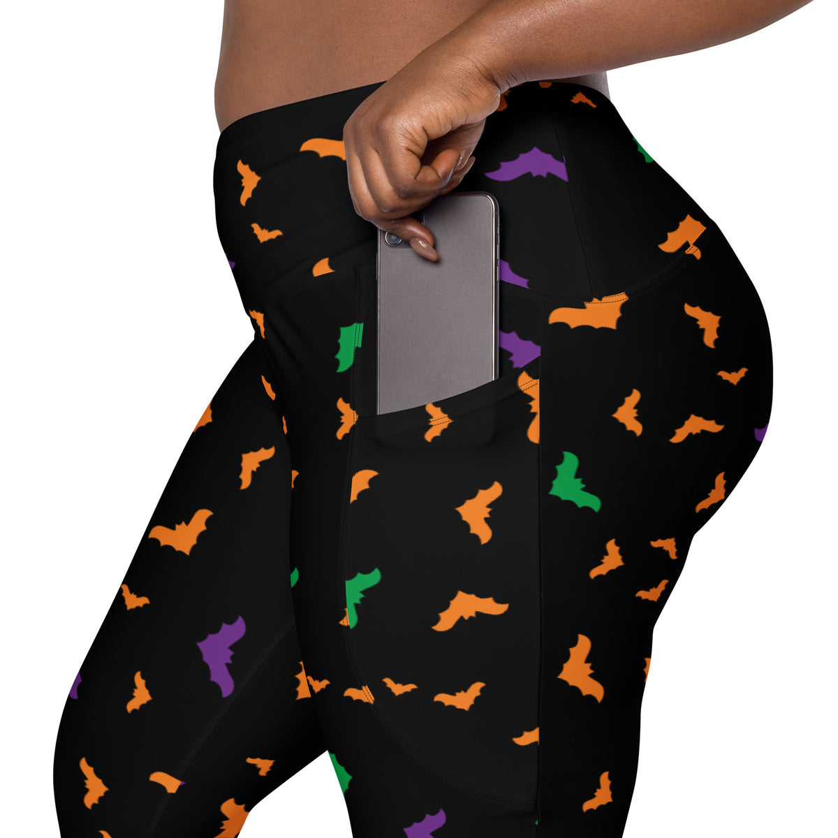 Women’s Colorful Bats Halloween Leggings With Pockets – High-Waisted, Soft Compression Active Pants