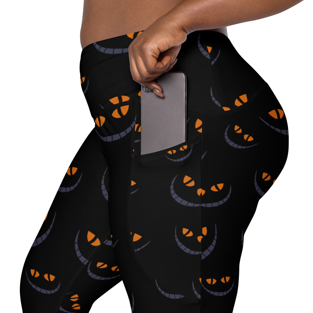Women’s Spooky Cat Eyes Halloween Yoga Leggings With Pockets – High-Waisted, Soft Compression Active Pants