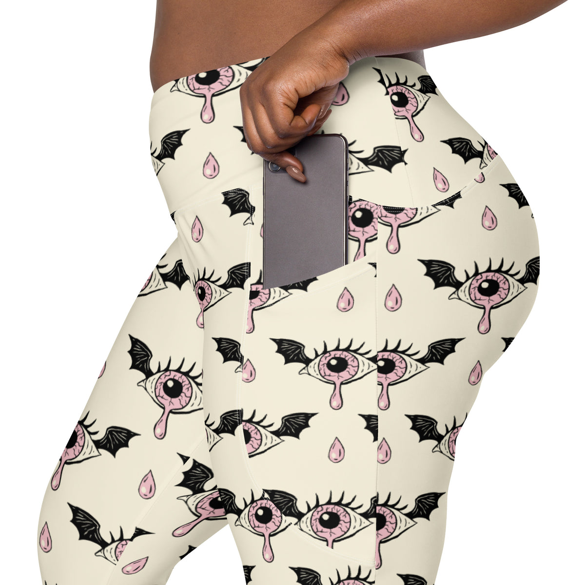 Women’s Creepy Eyeball Halloween Yoga Leggings With Pockets – High-Waisted, Soft Compression Active Pants