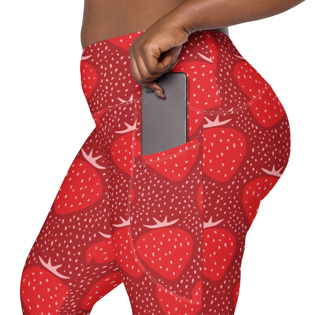 Women’s Strawberry Yoga Leggings With Pockets – High-Waisted, Soft Compression Active Pants