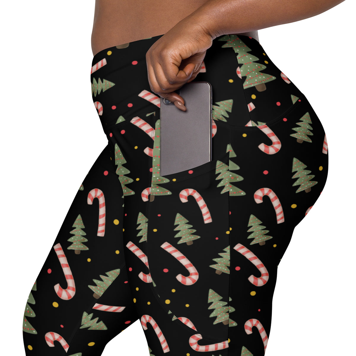 Women’s Christmas Candy Cane Yoga Leggings With Pockets – High-Waisted, Soft Compression Active Pants