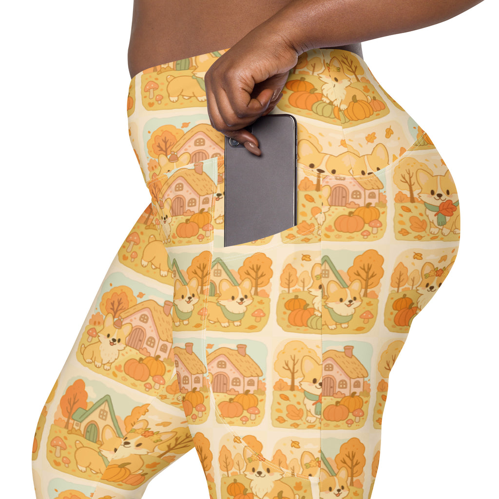 Women’s Fall Corgi Yoga Leggings With Pockets – High-Waisted, Soft Compression Active Pants
