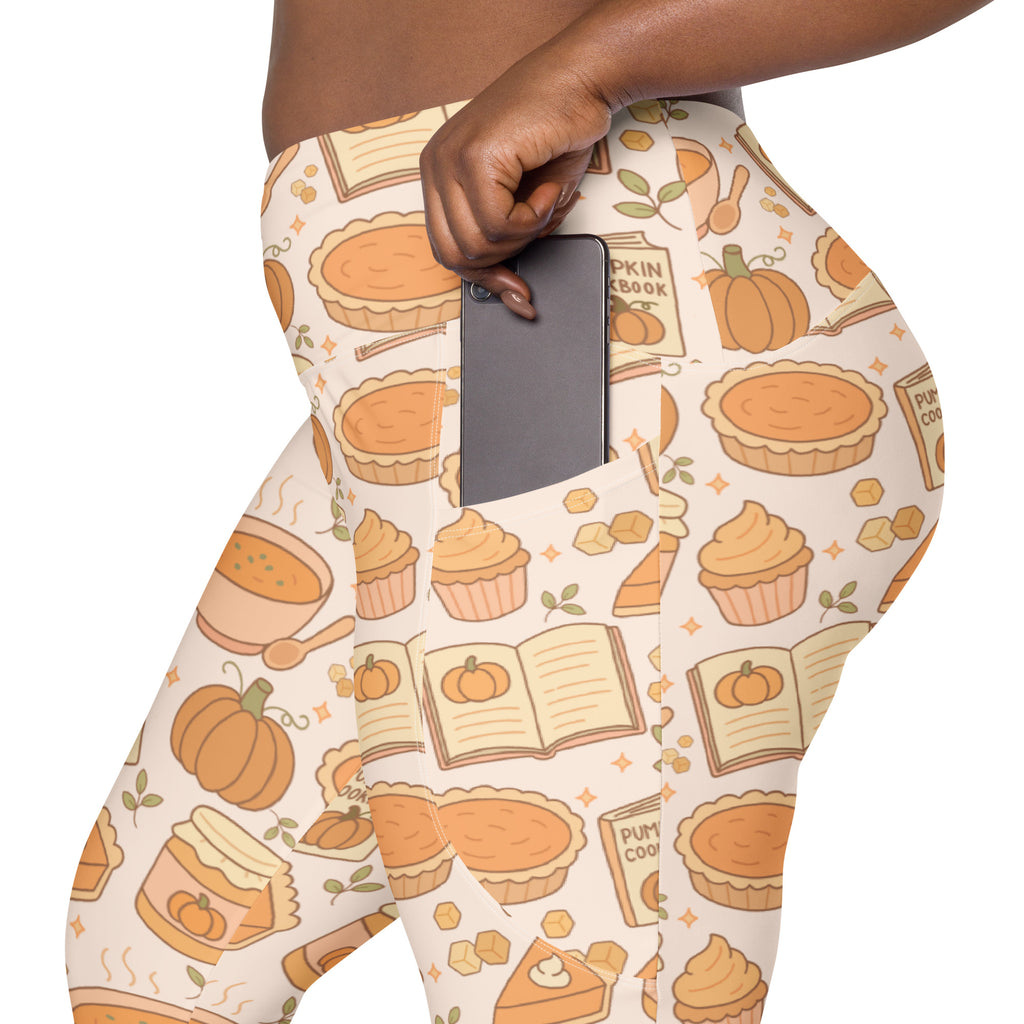 Women’s Pumpkin Pie Themed Yoga Leggings With Pockets – High-Waisted, Soft Compression Active Pants