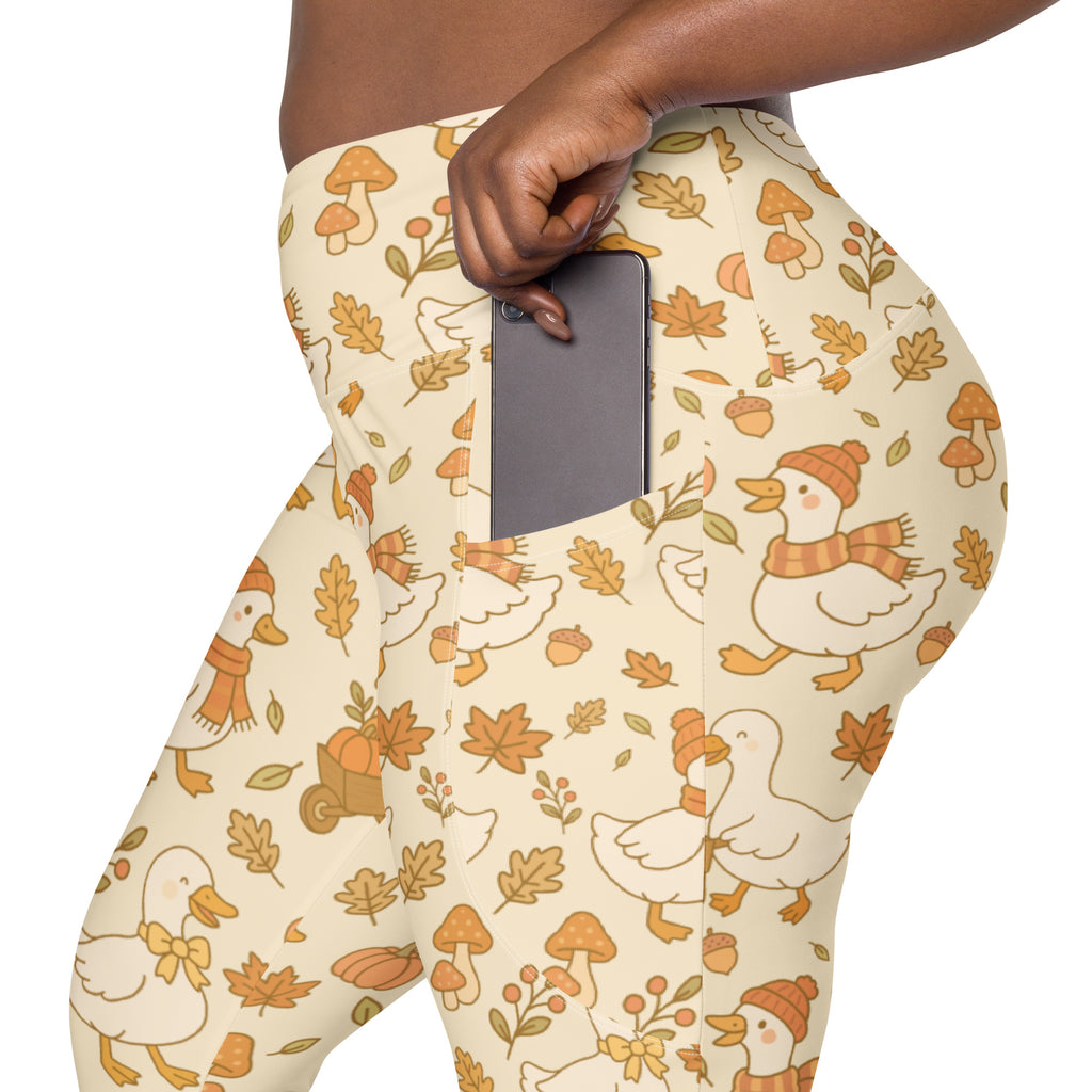 Women’s Autumn Duck Yoga Leggings With Pockets – High-Waisted, Soft Compression Active Pants