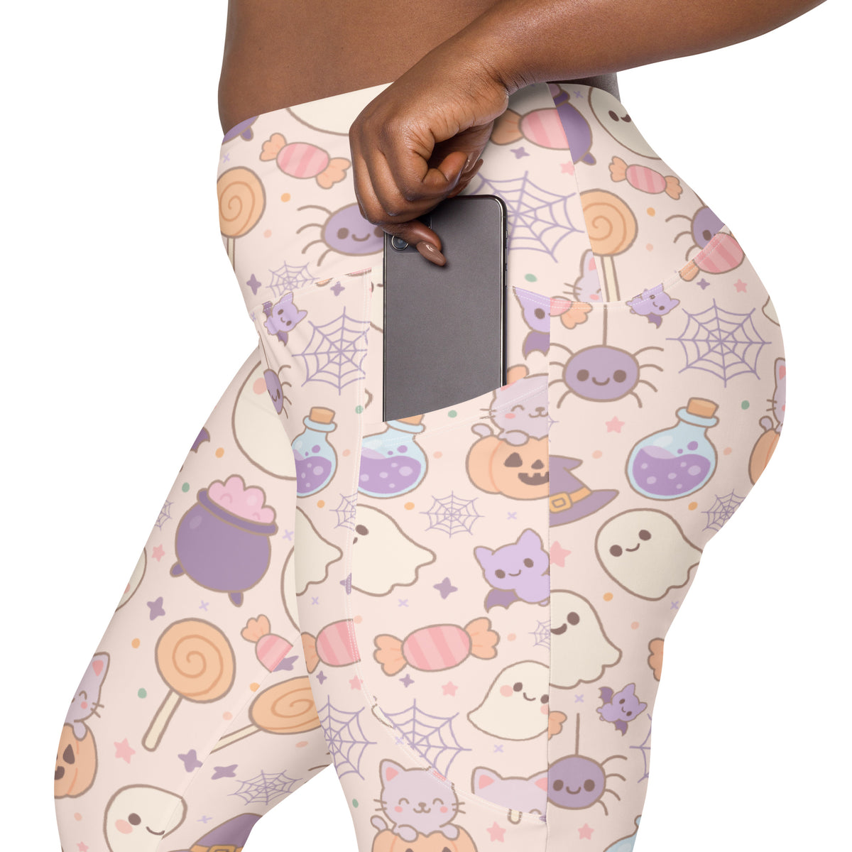 Women’s Pastel Halloween Yoga Leggings With Pockets – High-Waisted, Soft Compression Active Pants