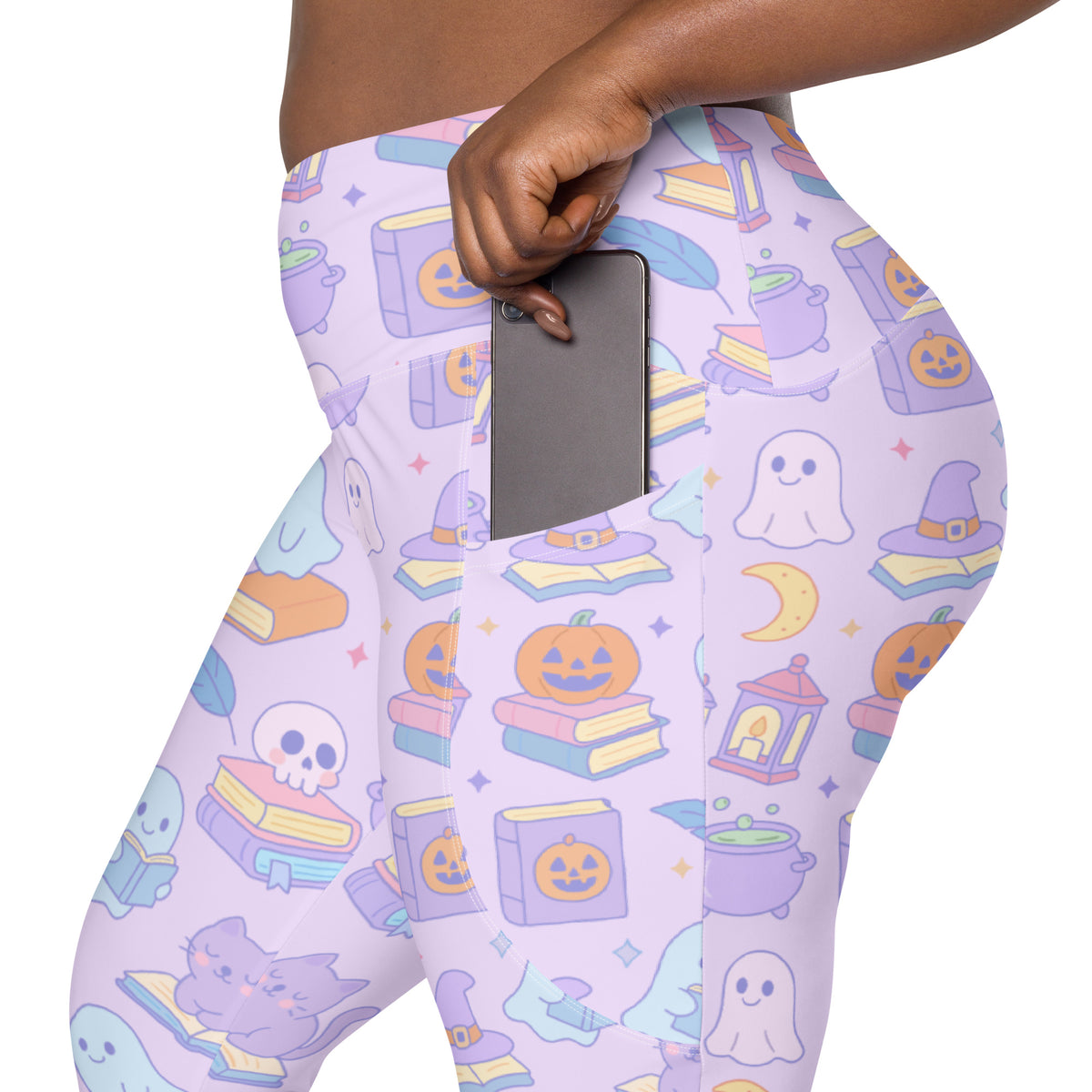 Women’s Purple Halloween Ghost Yoga Leggings With Pockets – High-Waisted, Soft Compression Active Pants
