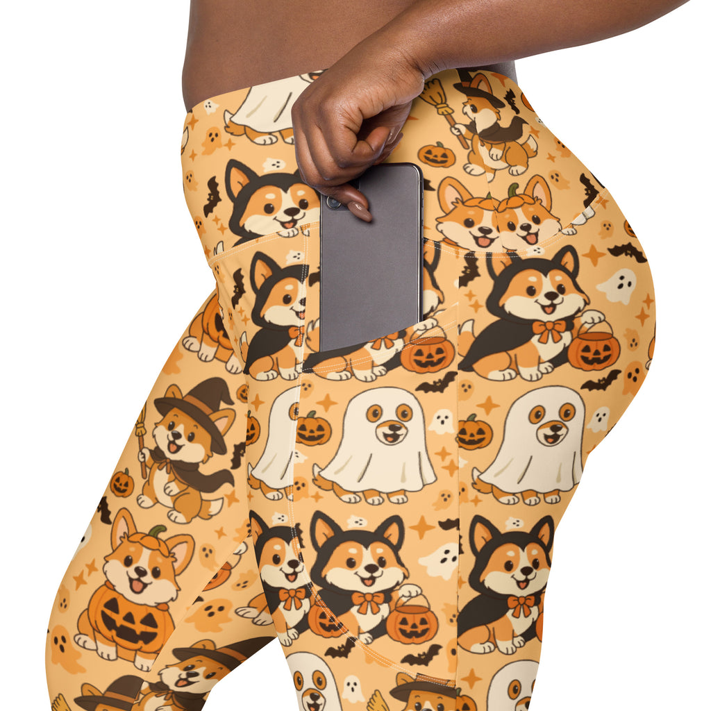 Women’s Halloween Corgi Yoga Leggings With Pockets – High-Waisted, Soft Compression Active Pants