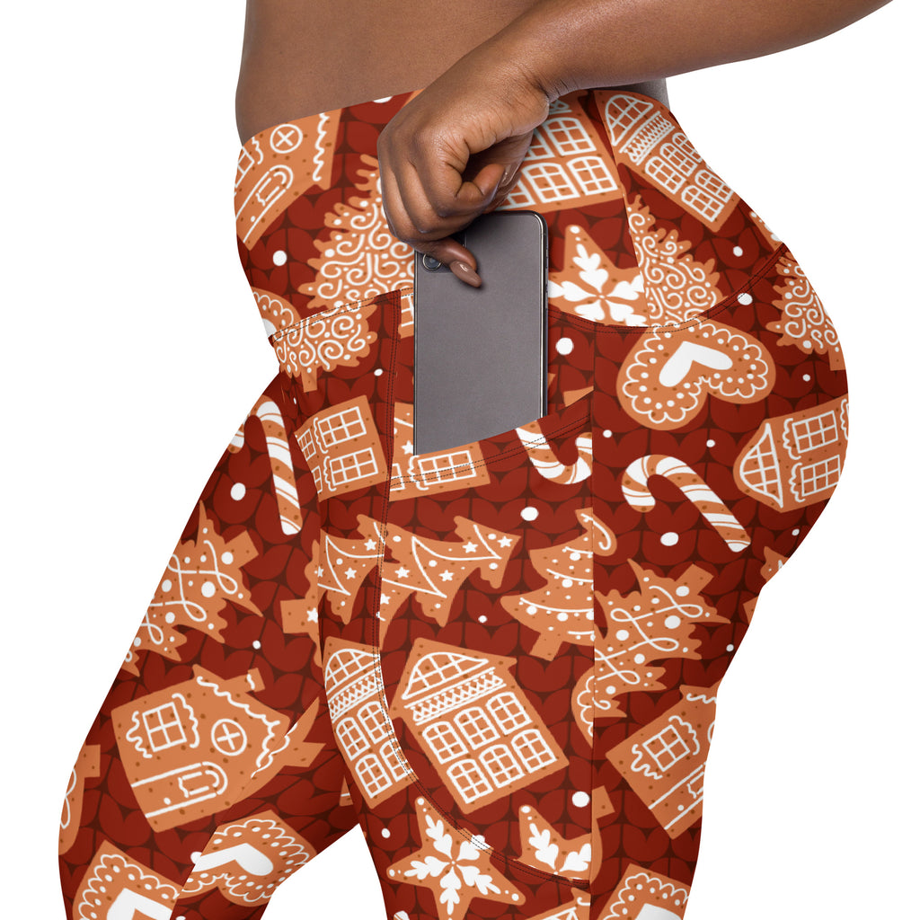 Women’s Red Gingerbread Christmas Yoga Leggings With Pockets – High-Waisted, Soft Compression Active Pants