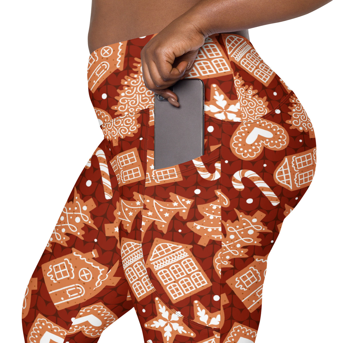 Women’s Red Gingerbread Christmas Yoga Leggings With Pockets – High-Waisted, Soft Compression Active Pants
