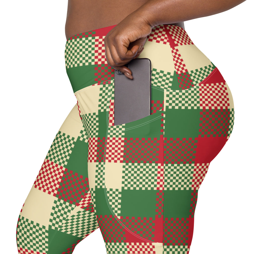 Women’s Christmas Plaid Yoga Leggings With Pockets – High-Waisted, Soft Compression Active Pants