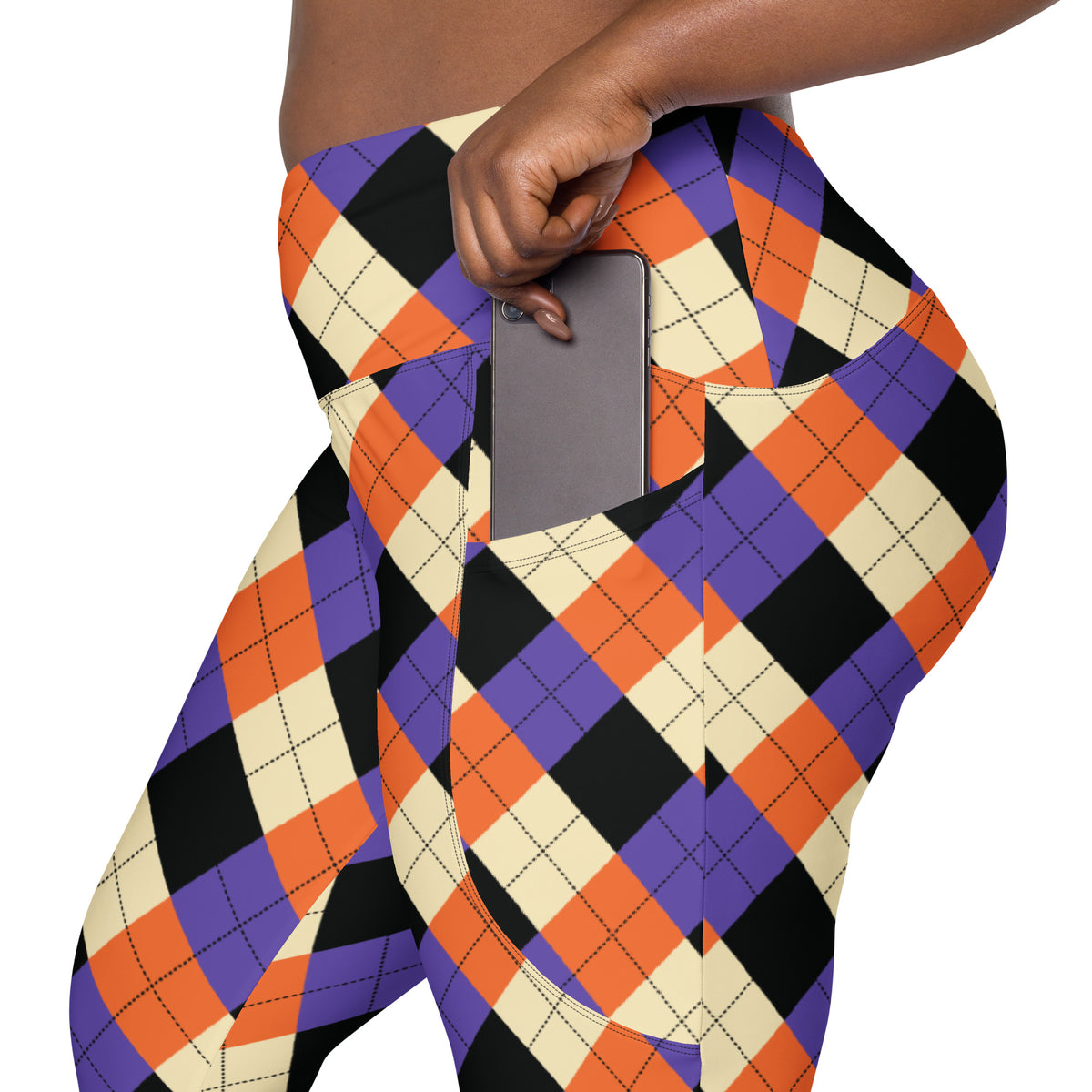Women’s Halloween Argyle Yoga Leggings With Pockets – High-Waisted, Soft Compression Active Pants