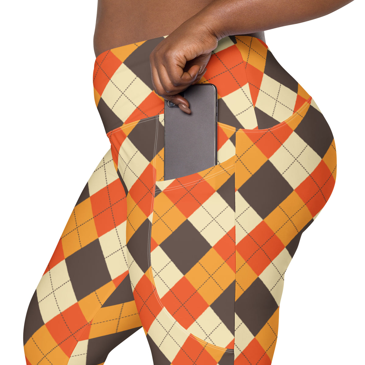 Women’s Autumn Argyle Yoga Leggings With Pockets – High-Waisted, Soft Compression Active Pants