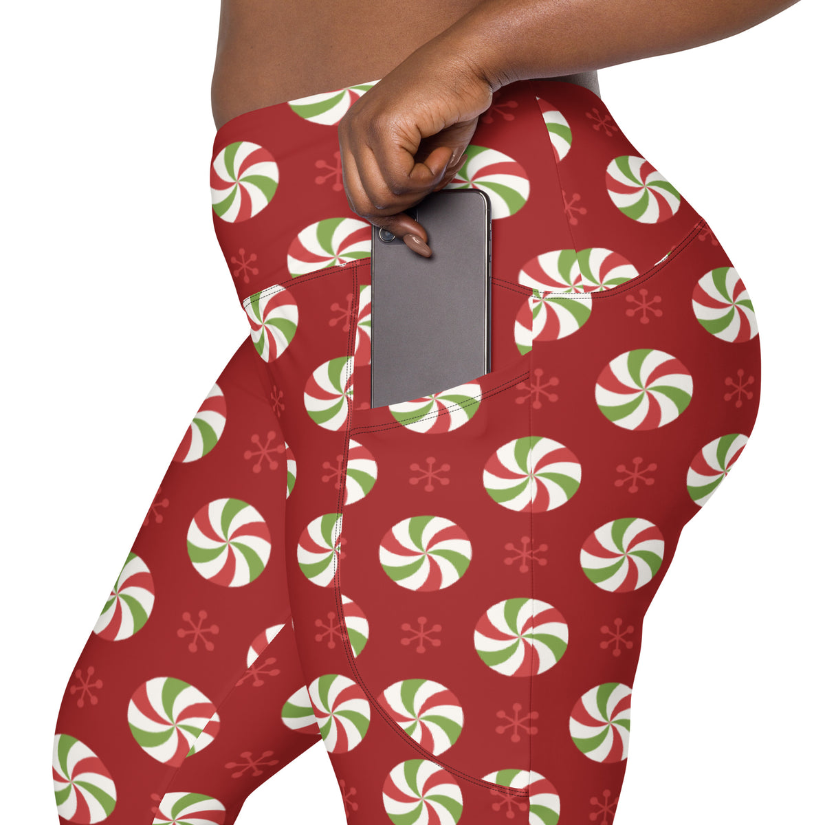 Women’s Peppermint Christmas Yoga Leggings With Pockets – High-Waisted, Soft Compression Active Pants