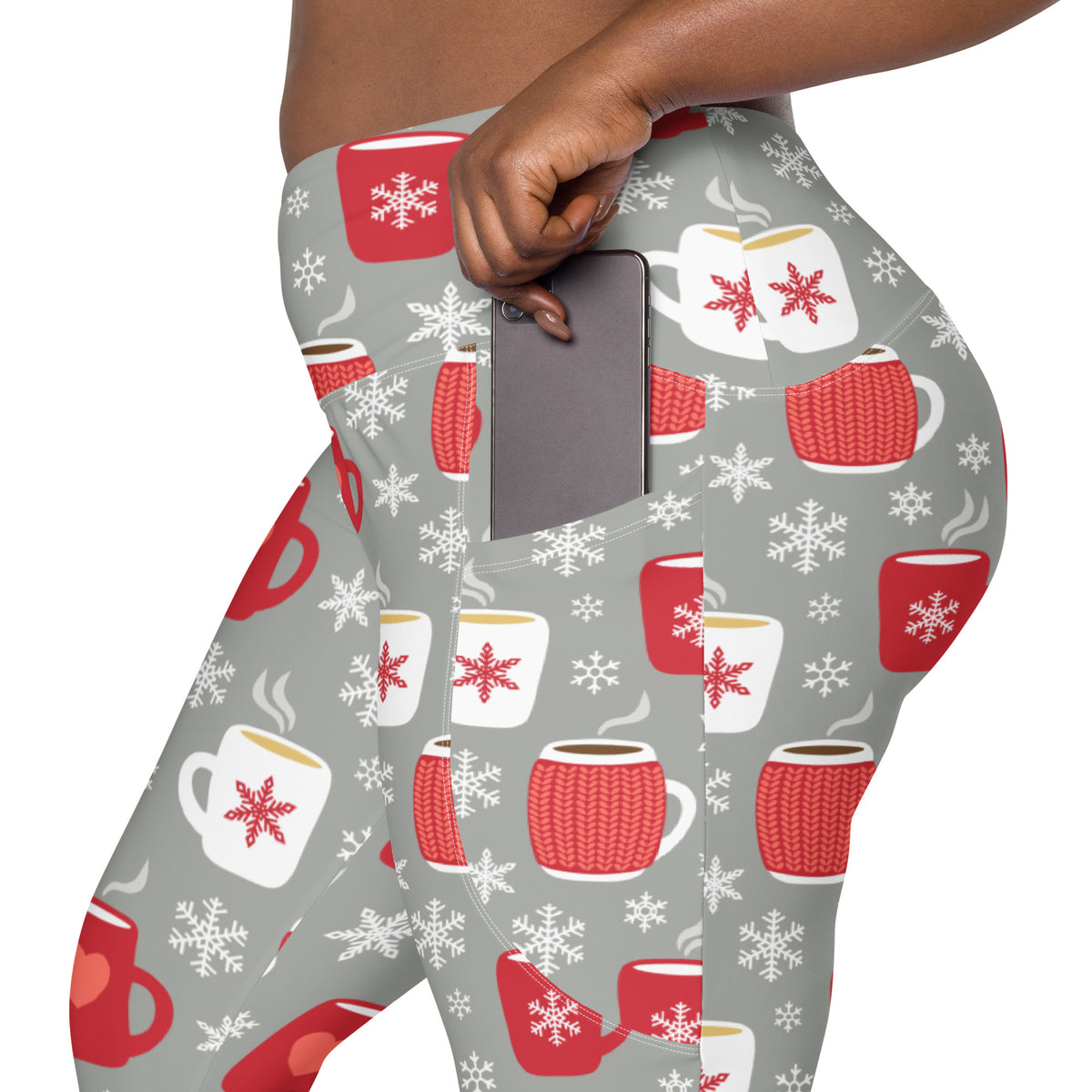 Women’s Hot Cocoa Christmas Yoga Leggings With Pockets – High-Waisted, Soft Compression Active Pants