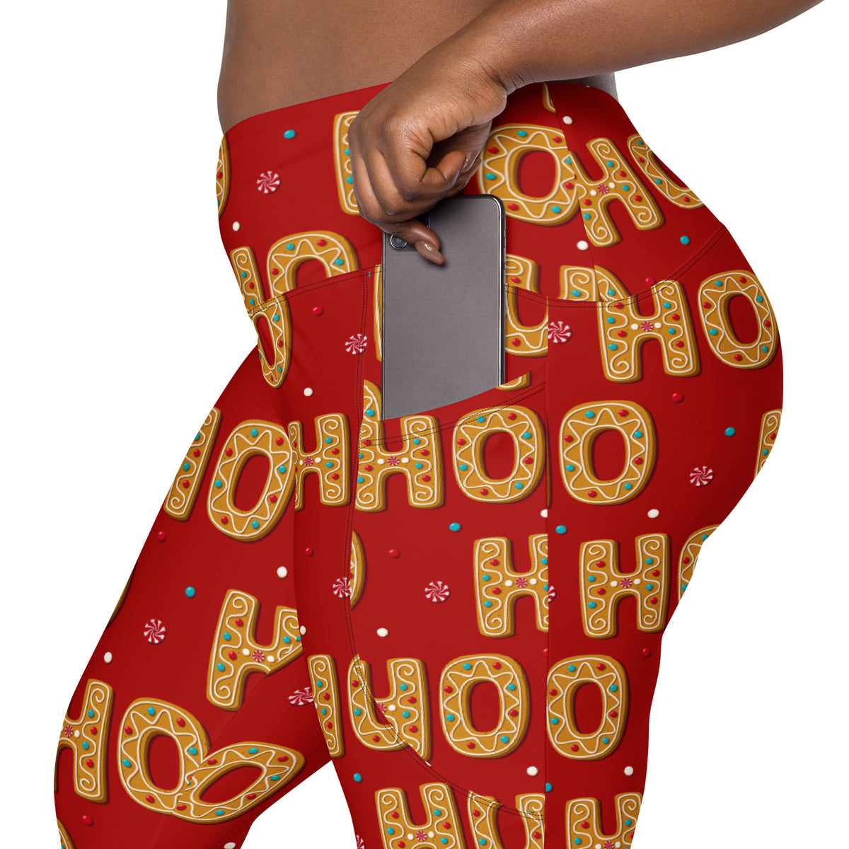 Women’s Gingerbread Ho Ho Ho Christmas Yoga Leggings With Pockets – High-Waisted, Soft Compression Active Pants