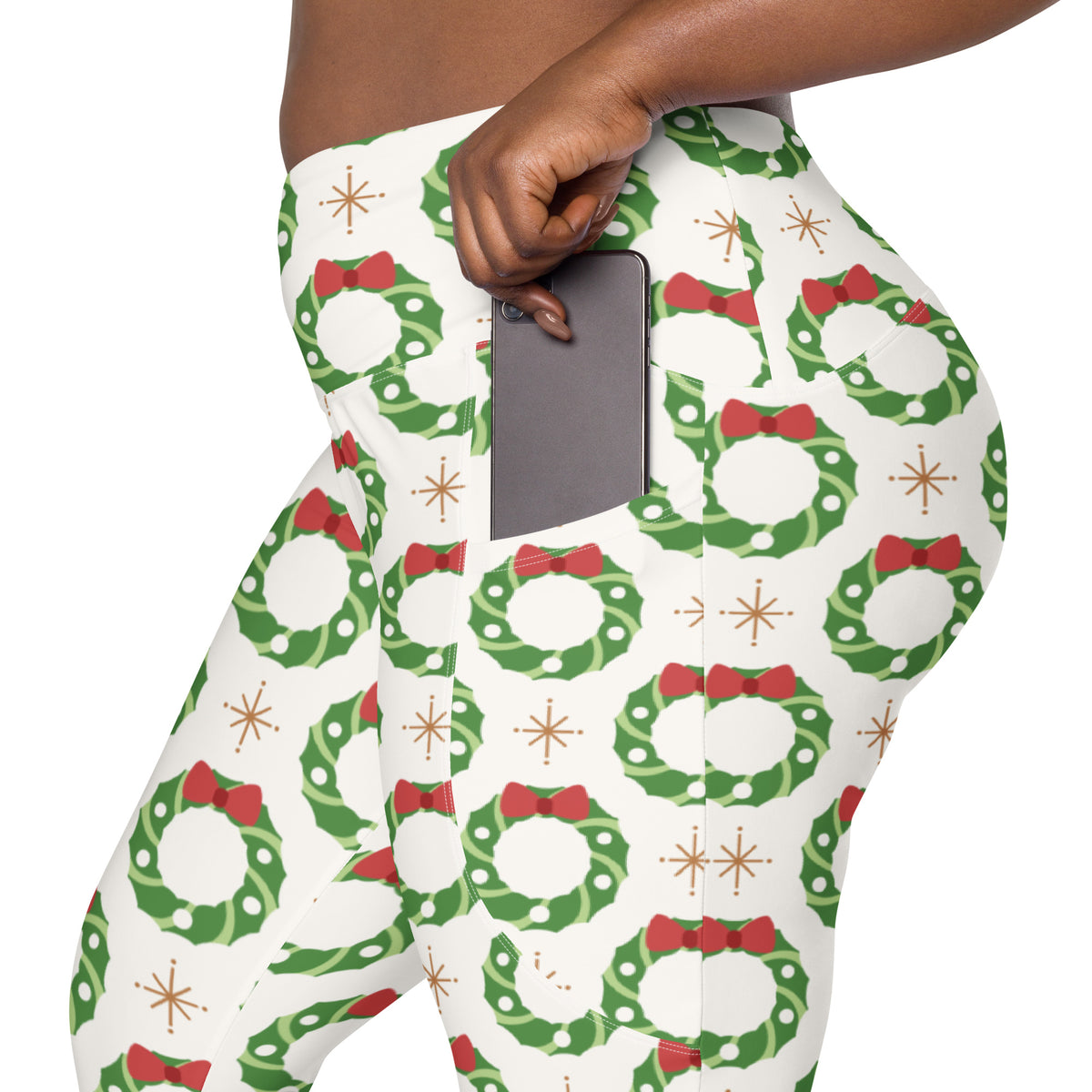 Women’s Christmas Wreath Yoga Leggings With Pockets – High-Waisted, Soft Compression Active Pants