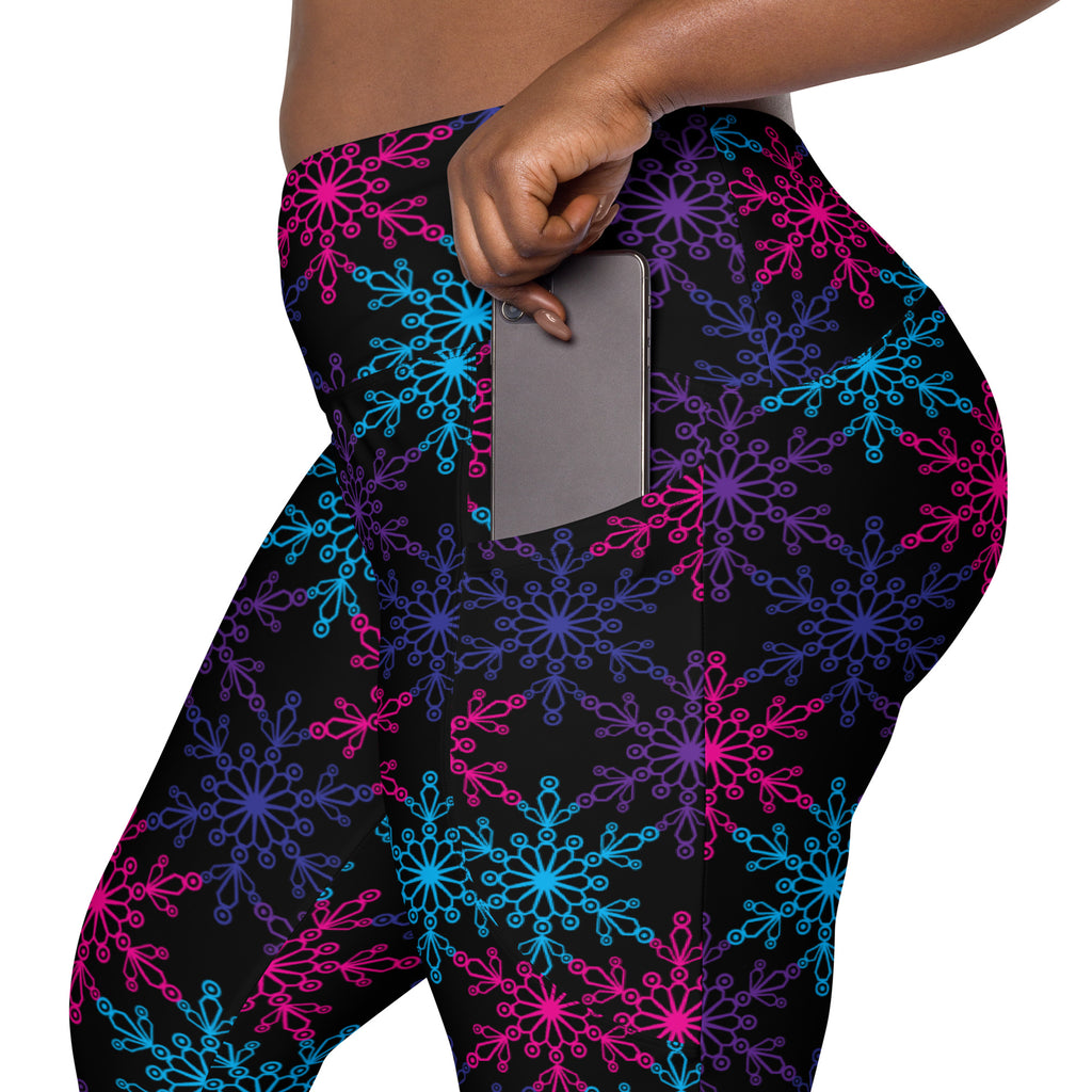 Women’s Colorful Snowflake Yoga Leggings With Pockets – High-Waisted, Soft Compression Active Pants
