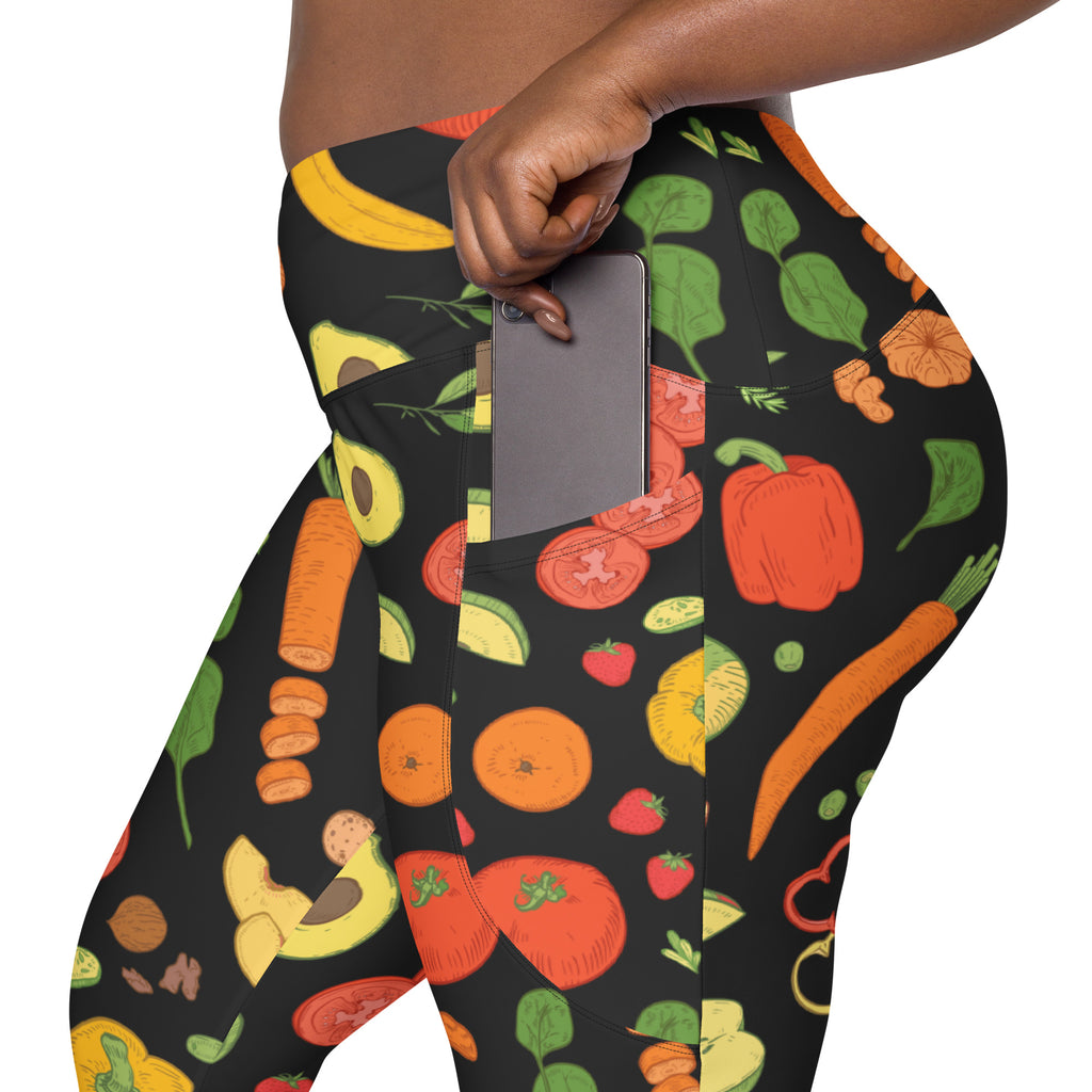 Women’s Fruit & Vegetable Yoga Leggings With Pockets – High-Waisted, Soft Compression Active Pants