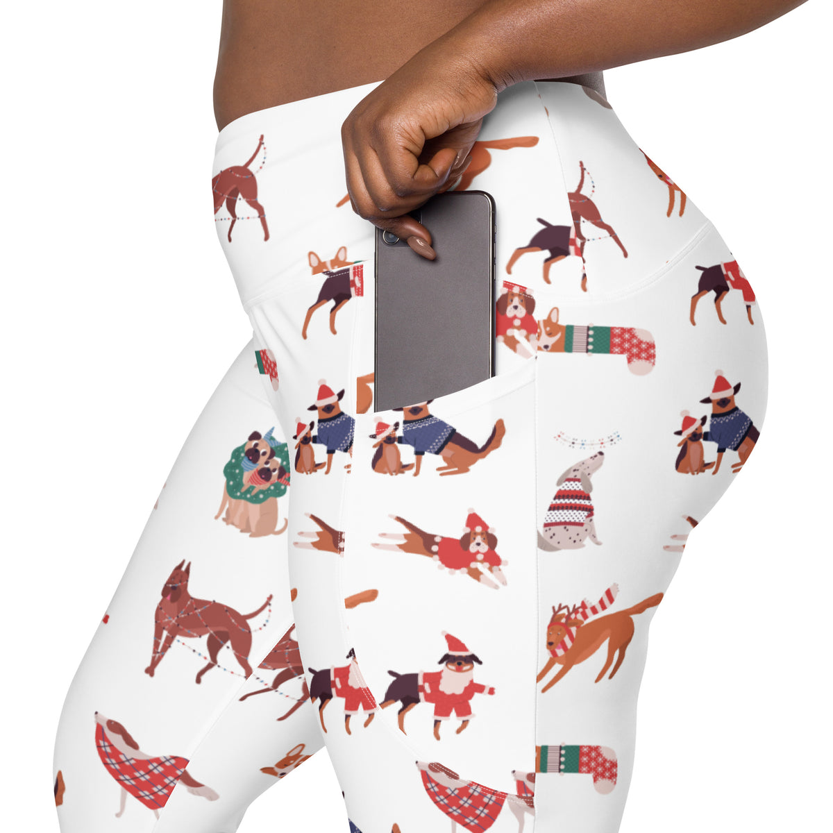 Women’s Christmas Dog Yoga Leggings With Pockets – High-Waisted, Soft Compression Active Pants