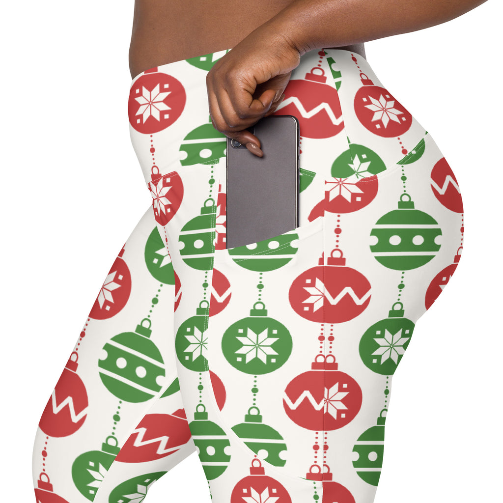Women’s Christmas Ornament Yoga Leggings With Pockets – High-Waisted, Soft Compression Active Pants