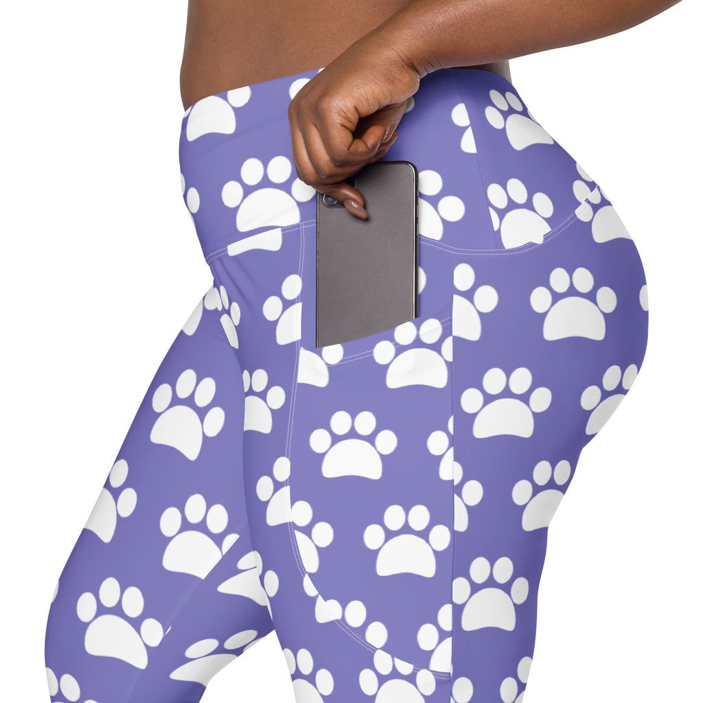 Women’s Purple Paw Print Yoga Leggings With Pockets – High-Waisted, Soft Compression Active Pants