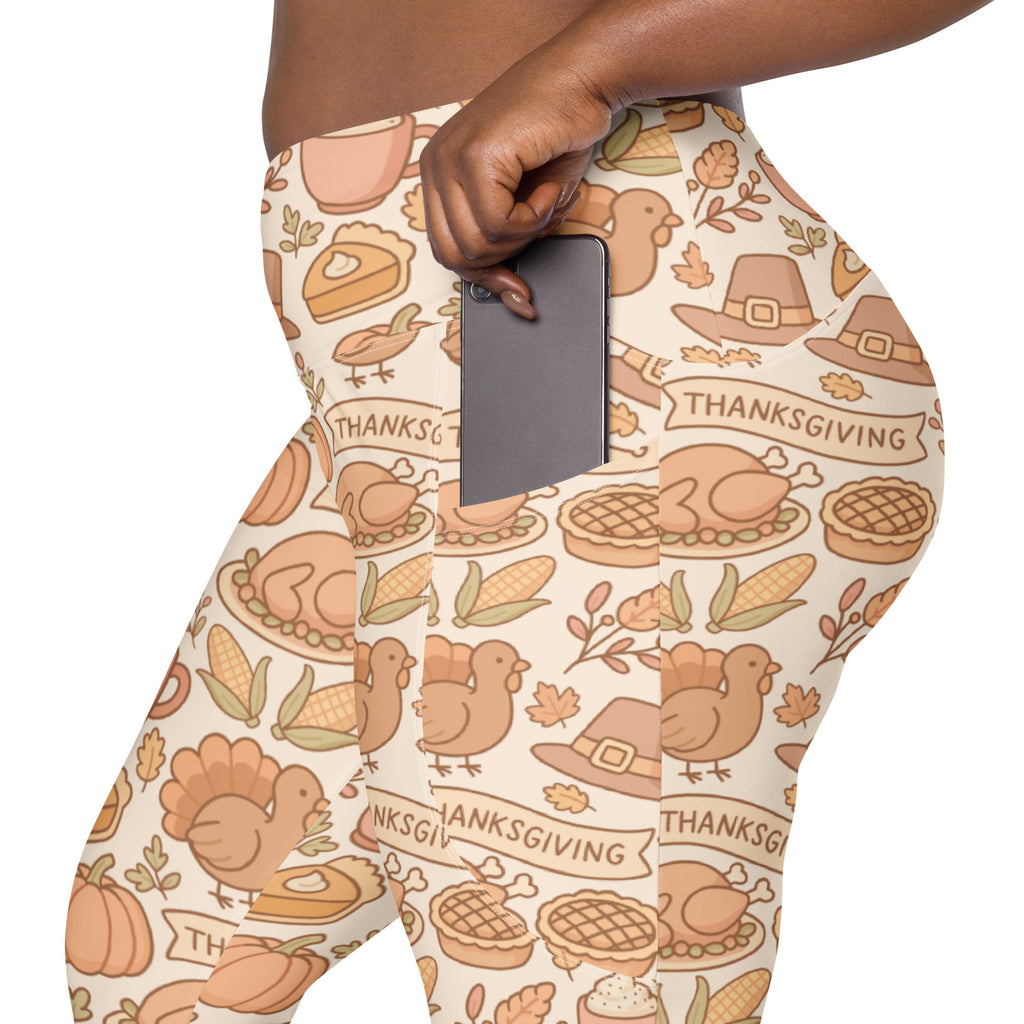 Women’s Thanksgiving Turkey Yoga Leggings With Pockets – High-Waisted, Soft Compression Active Pants