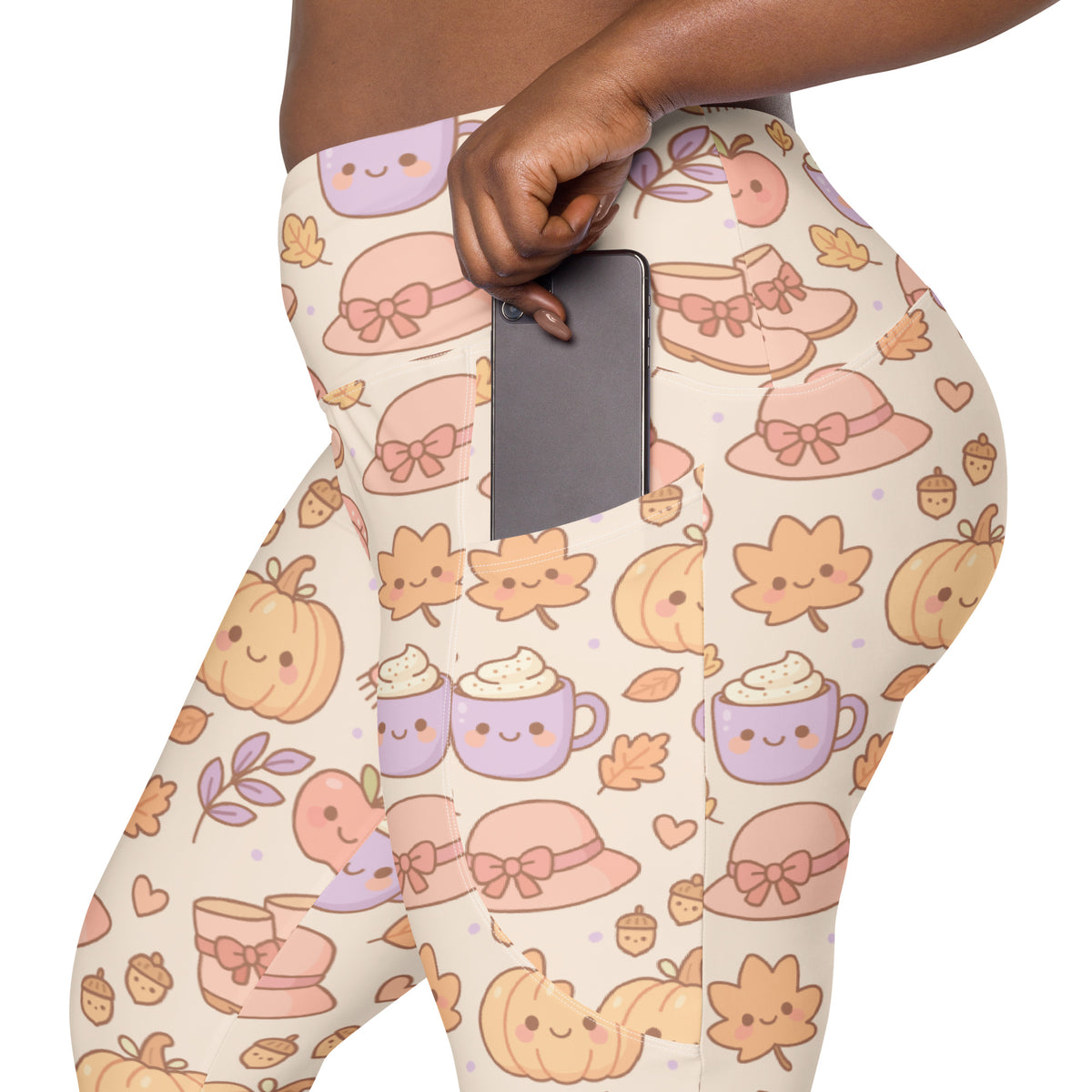 Women’s Kawaii Fall Yoga Leggings With Pockets – High-Waisted, Soft Compression Active Pants