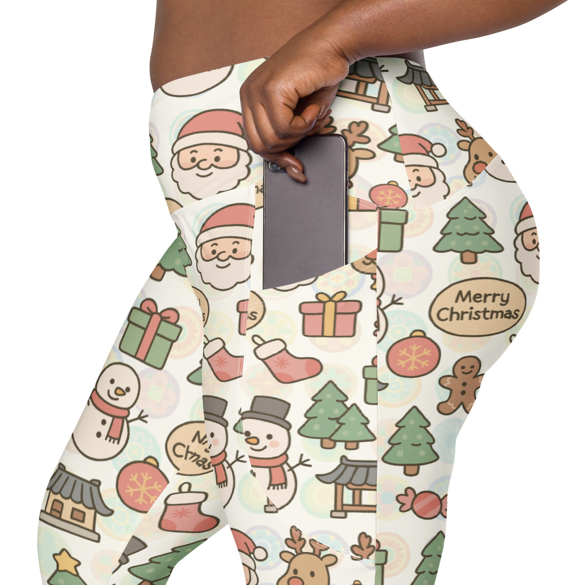 Women’s Pastel Christmas Yoga Leggings With Pockets – High-Waisted, Soft Compression Active Pants