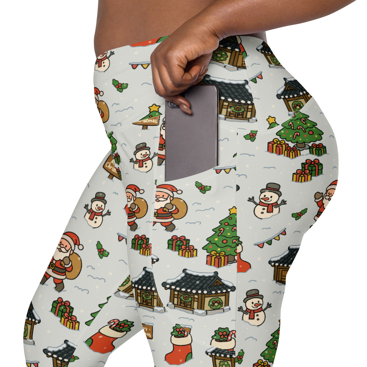 Women’s Christmas Village Yoga Leggings With Pockets – High-Waisted, Soft Compression Active Pants