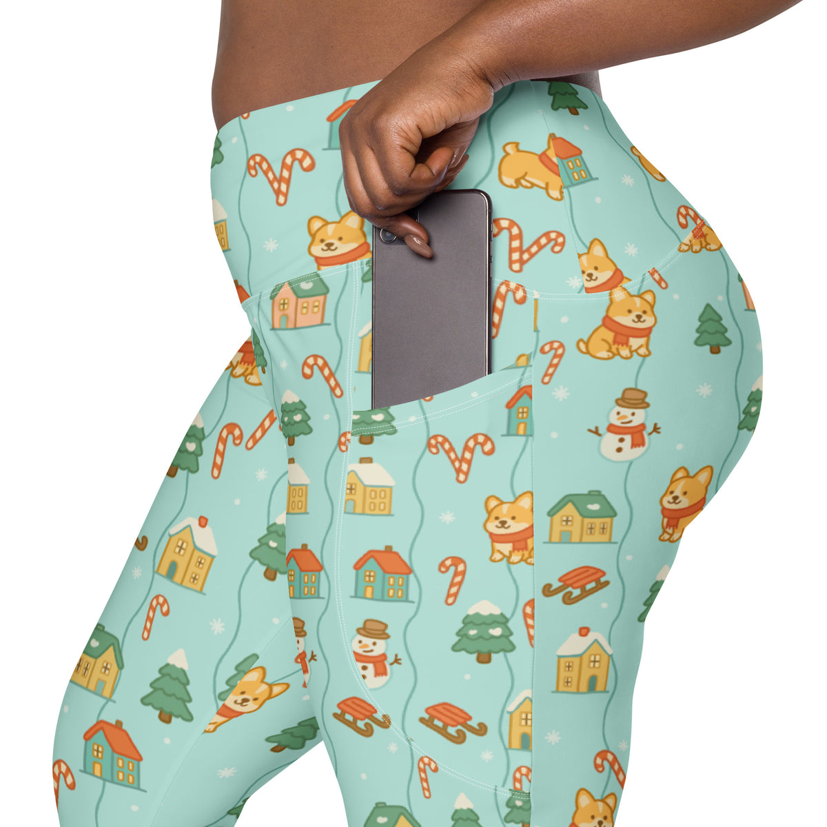 Women’s Christmas Corgi Dog Yoga Leggings With Pockets – High-Waisted, Soft Compression Active Pants