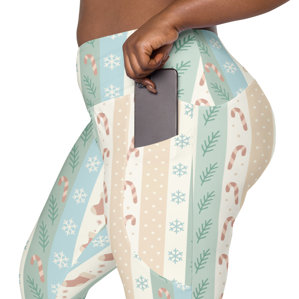 Women’s Striped Christmas Yoga Leggings With Pockets – High-Waisted, Soft Compression Active Pants