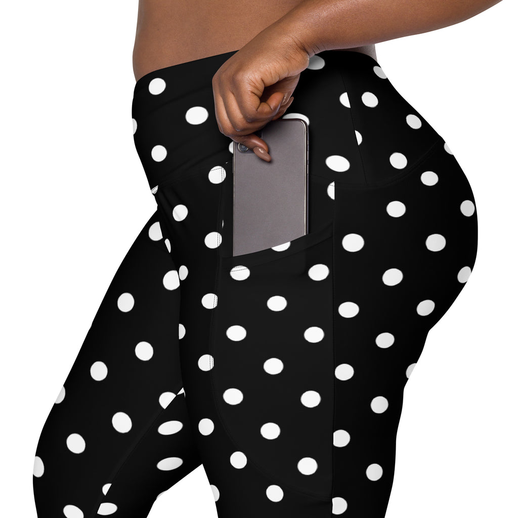 Women’s Black Polka Dot Yoga Leggings With Pockets – High-Waisted, Soft Compression Active Pants