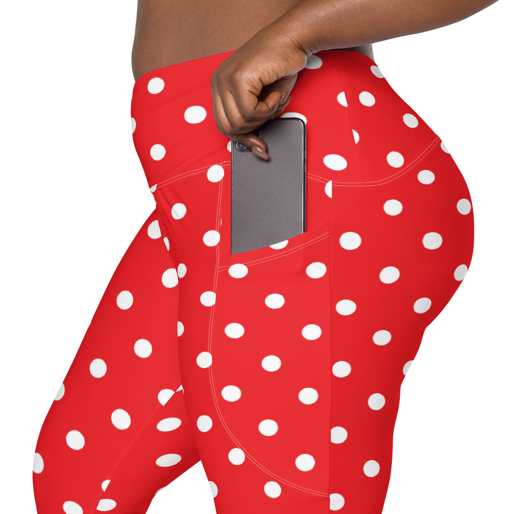 Women’s Red Polka Dot Yoga Leggings With Pockets – High-Waisted, Soft Compression Active Pants