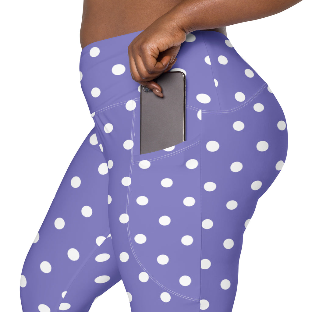 Women’s Purple Polka Dot Yoga Leggings With Pockets – High-Waisted, Soft Compression Active Pants