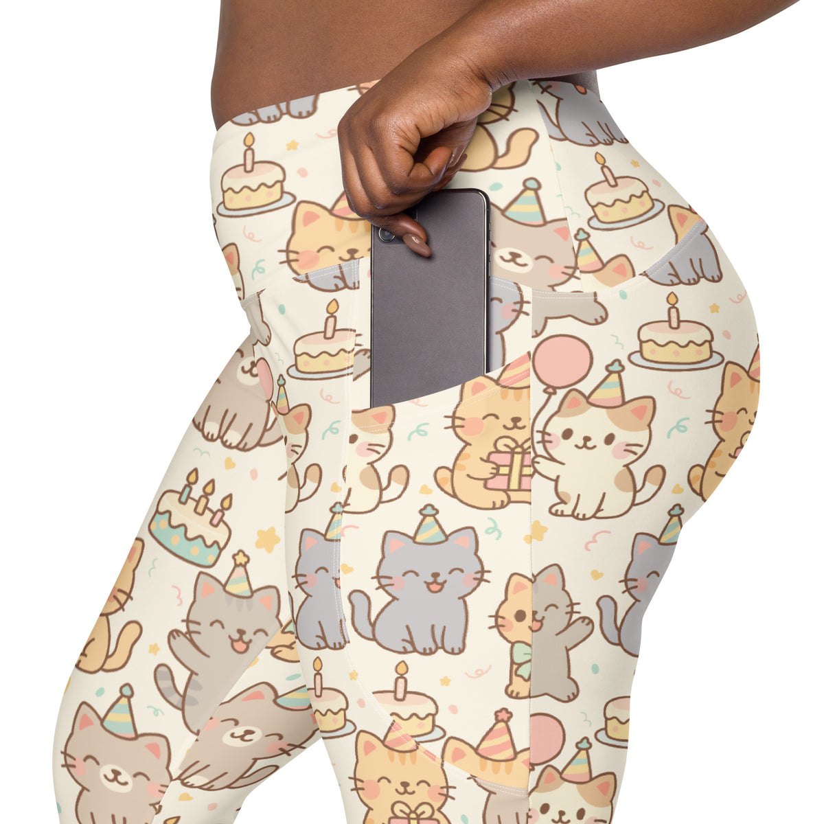 Women’s Kitten Birthday Yoga Leggings With Pockets – High-Waisted, Soft Compression Active Pants