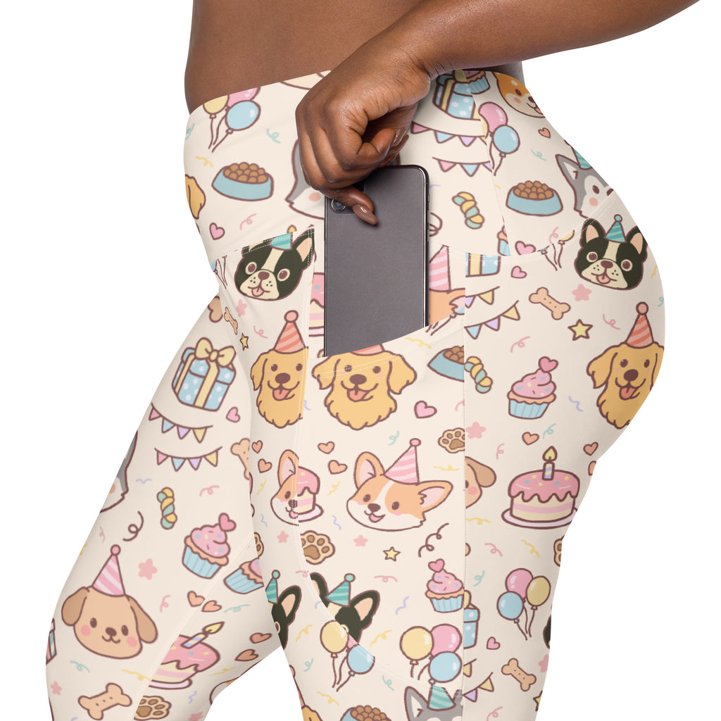Women’s Puppy Birthday Yoga Leggings With Pockets – High-Waisted, Soft Compression Active Pants