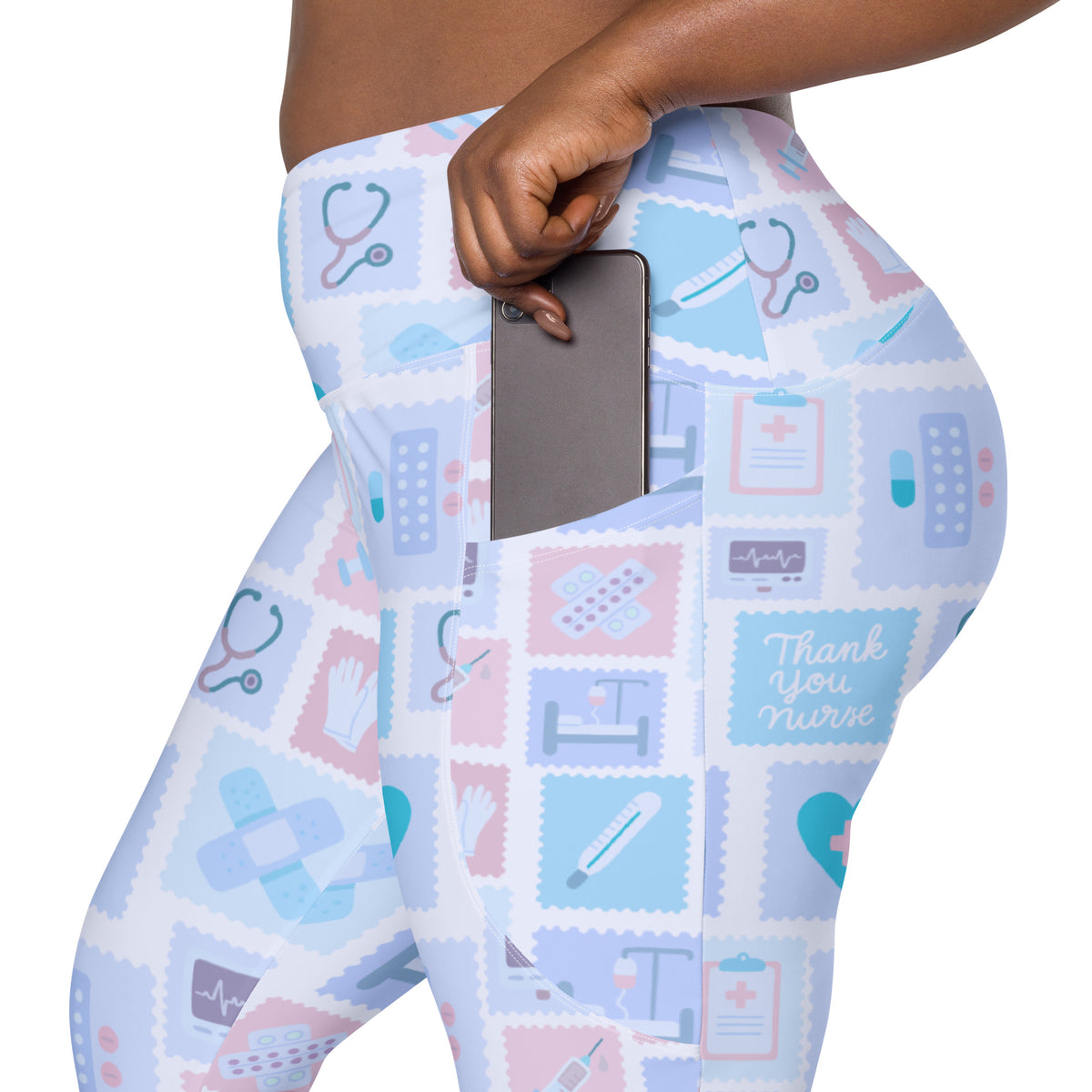 Women’s Blue Nurse Icon Yoga Leggings With Pockets – High-Waisted, Soft Compression Active Pants