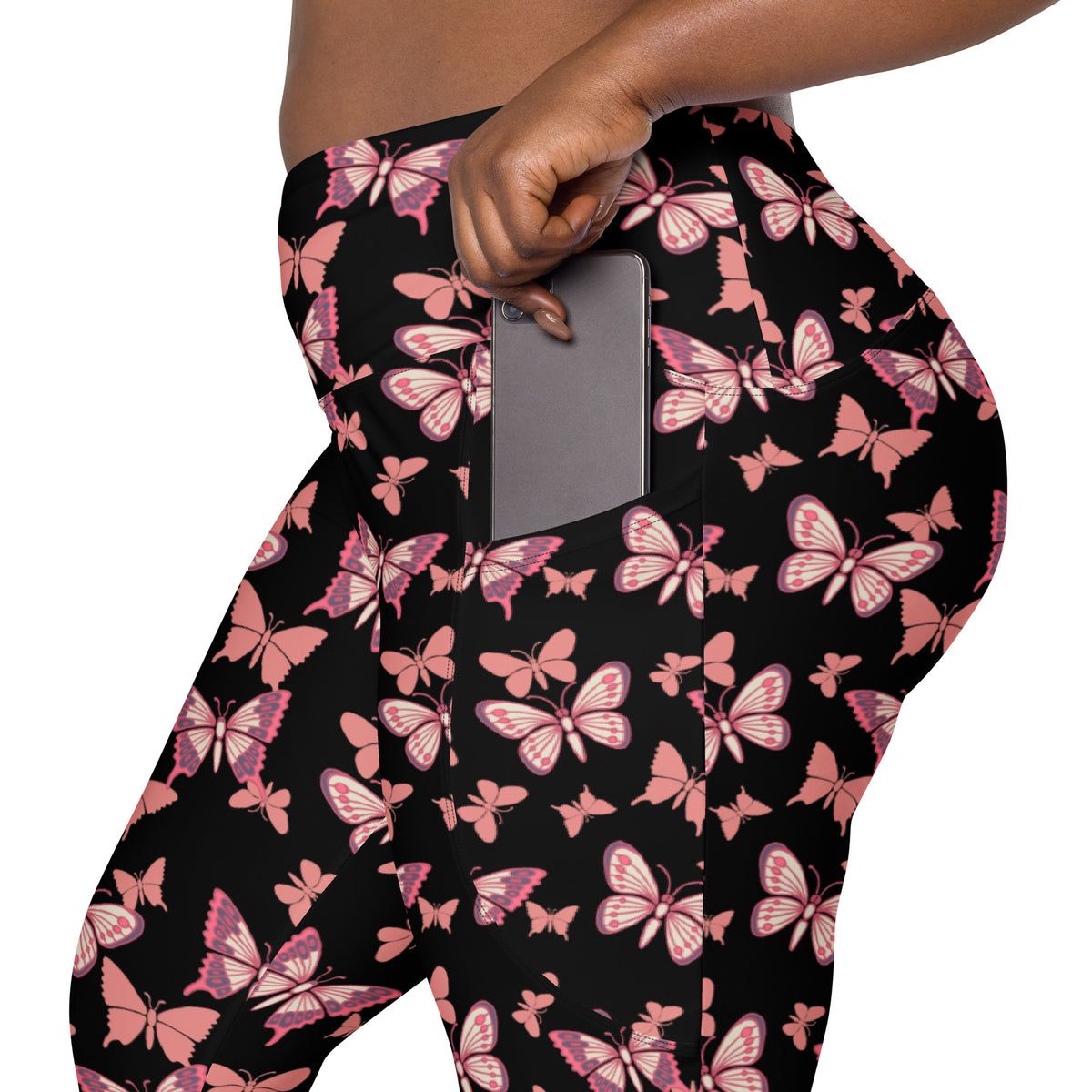 Women’s Vibrant Pink Butterfly Yoga Leggings With Pockets – High-Waisted, Soft Compression Active Pants