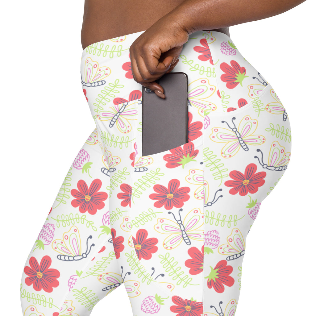 Women’s Butterfly & Floral Yoga Leggings With Pockets – High-Waisted, Soft Compression Active Pants