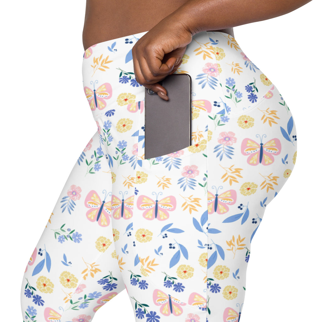 Women’s Butterfly Floral Yoga Leggings With Pockets – High-Waisted, Soft Compression Active Pants