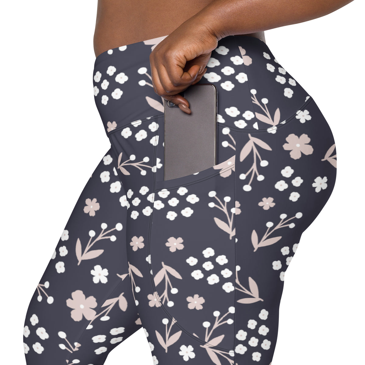 Women’s Dark Floral Yoga Leggings With Pockets – High-Waisted, Soft Compression Active Pants