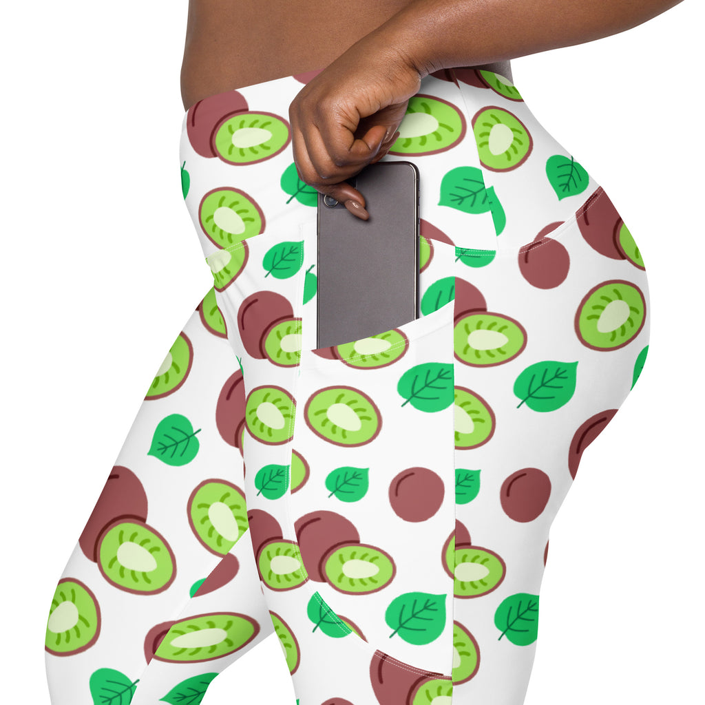 Women’s Kiwi Fruit Yoga Leggings With Pockets – High-Waisted, Soft Compression Active Pants