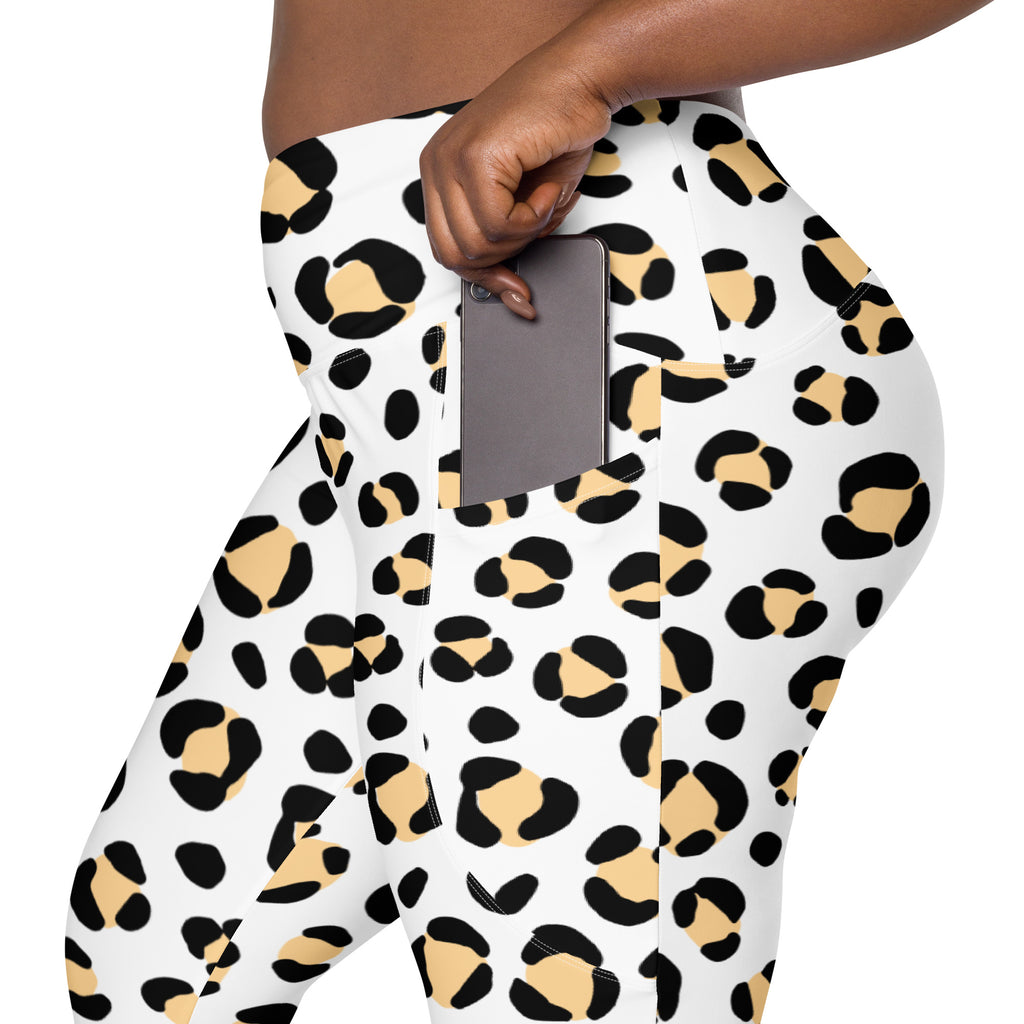 Women’s Yellow Leopard Print Yoga Leggings With Pockets – High-Waisted, Soft Compression Active Pants